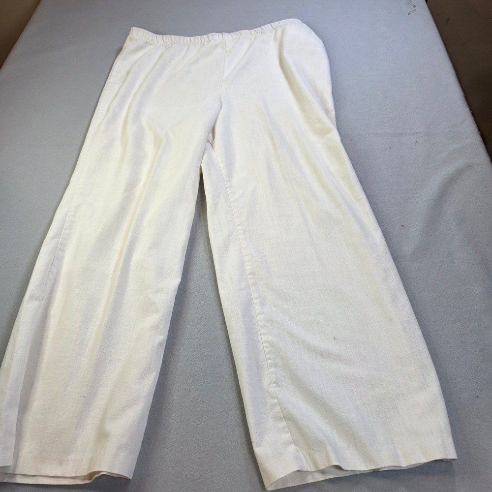 Vintage Sears Cream Wide Leg Trousers Elastic Waist Cotton Blend FM-204 Size 10